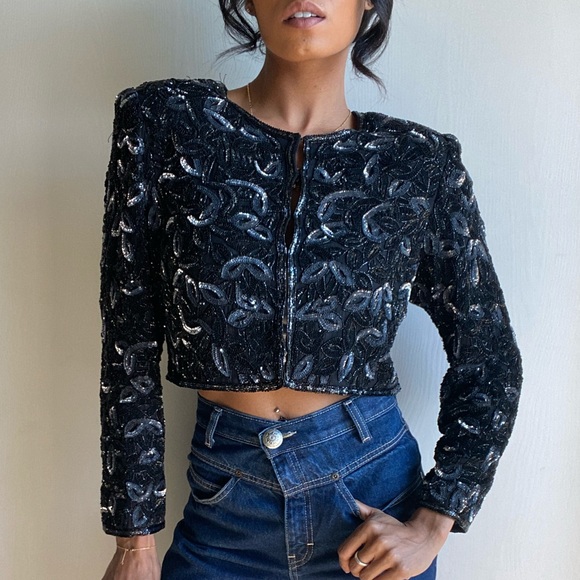 Laurence Kazar Jackets & Blazers - Vintage Sequined Cropped Jacket